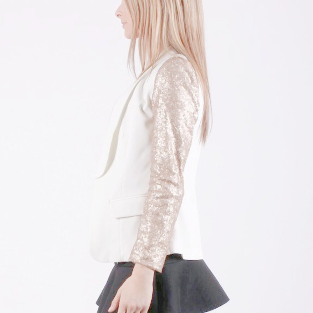 Two Sisters Cream Blazer with Gold Sequin Sleeves - Picture 2 of 3